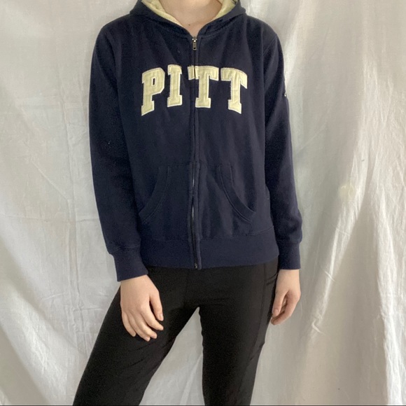 Pitt Stitched Lettering Spellout Navy Zip Jacket - Picture 2 of 8